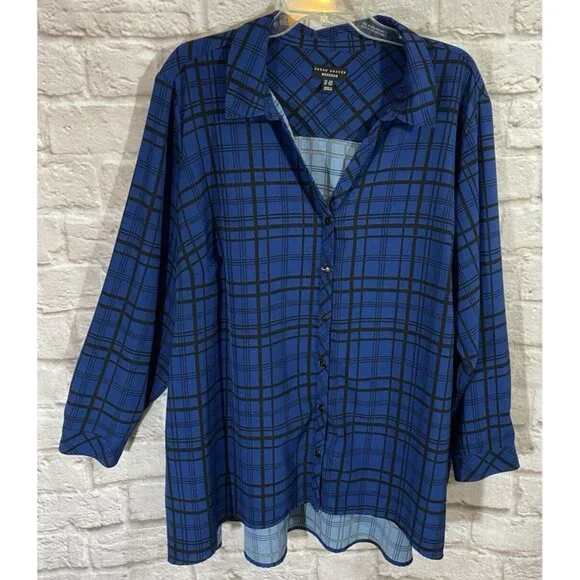 Susan Graver Weekend Regular Plaid Tunic Top 3XP Stretch Lightweight Classy 9840 - Picture 2 of 9